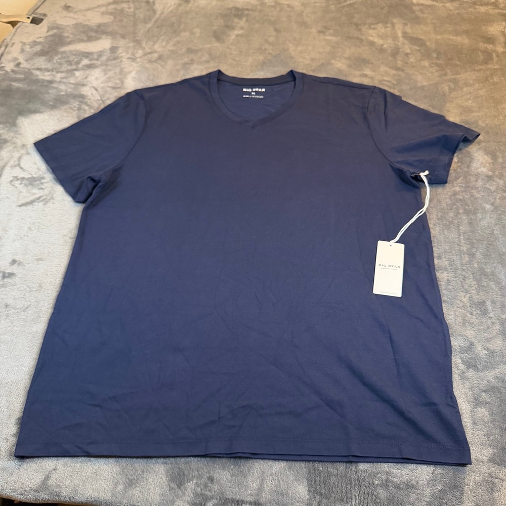 BIG STAR Navy Blue V Neck Pima Cotton T Shirt XL Men's Casual Basic Top NWT